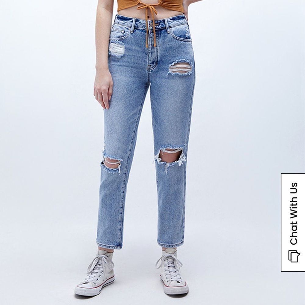 Trendy Aesthetic High Waisted PacSun Light Blue Mom Jeans